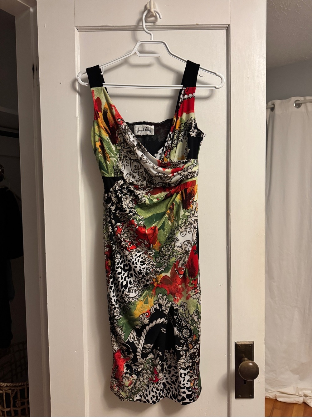 Cowl Neck Tropical Print Sheath Dress - Multi